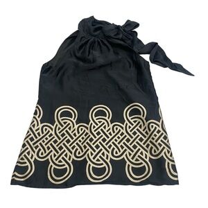 Banana Republic 100% Silk Black Tie Neck Celtic Interlace Pattern 2007 Style